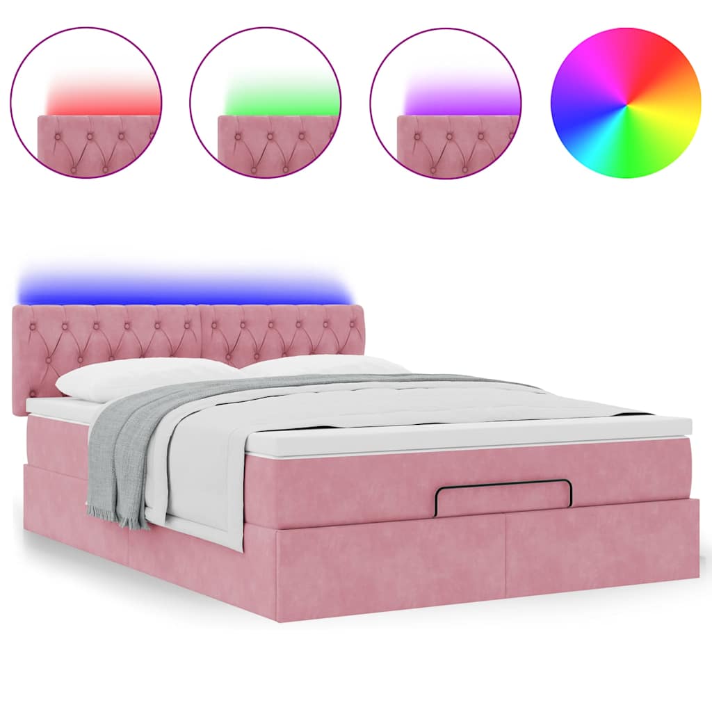 vidaXL Estructura cama otomana colchón terciopelo rosa 140x200cm