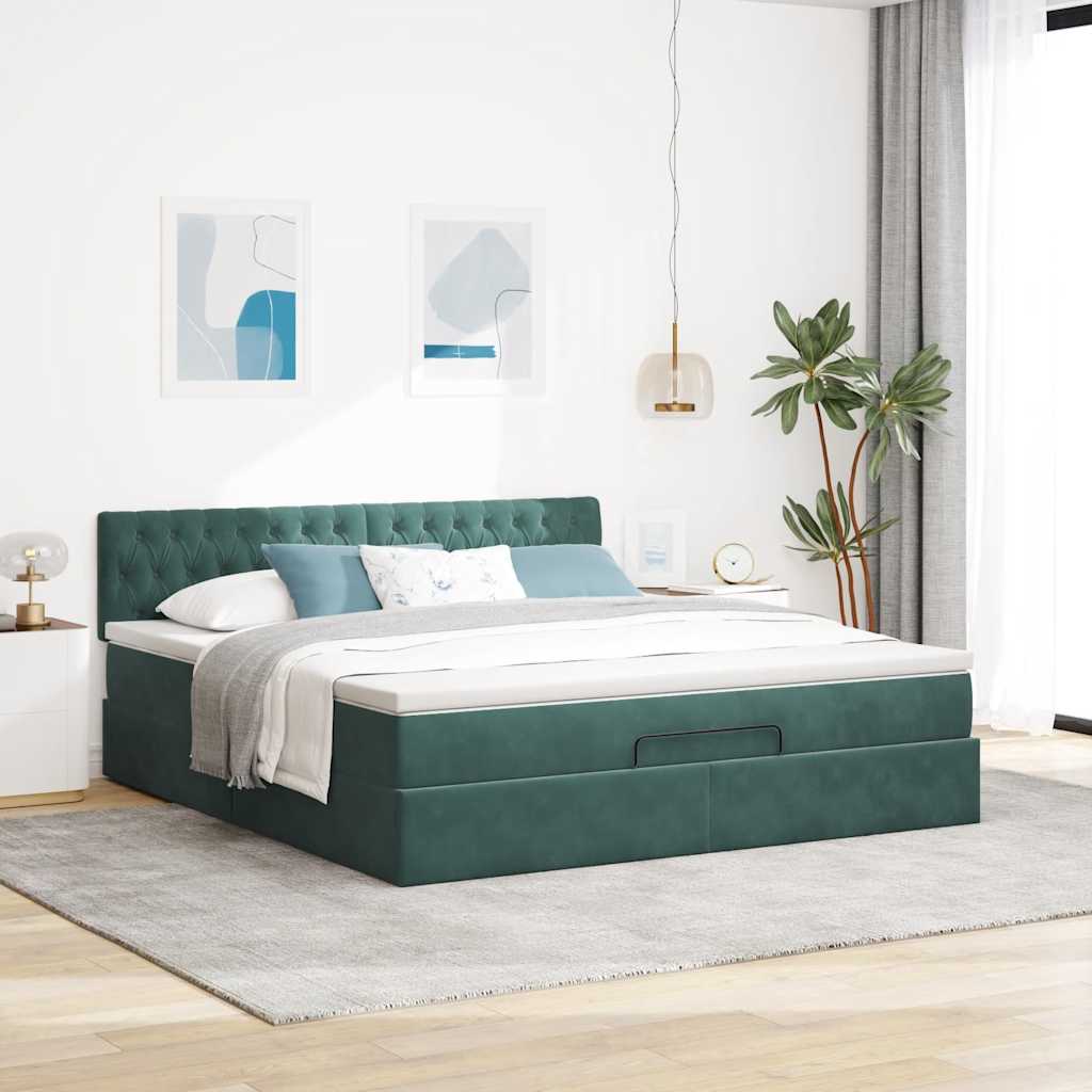 vidaXL Estructura de cama otomana con colchón verde oscuro 180x200 cm