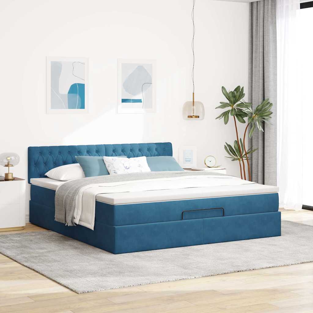 vidaXL Estructura de cama otomana colchón azul oscuro 180x200 cm