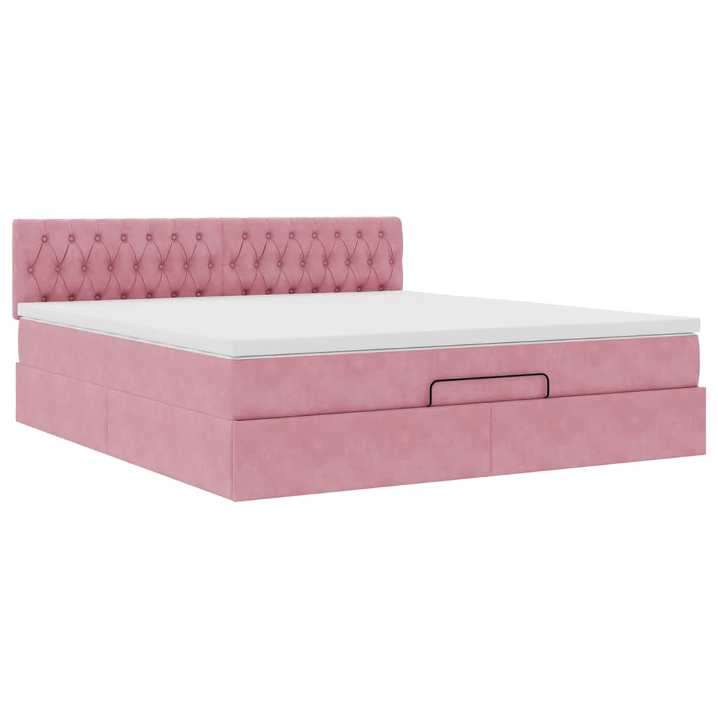 vidaXL Estructura cama otomana con colchón terciopelo rosa 180x200 cm