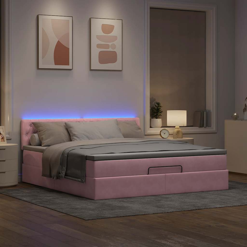 vidaXL Estructura cama otomana con colchón terciopelo rosa 180x200 cm