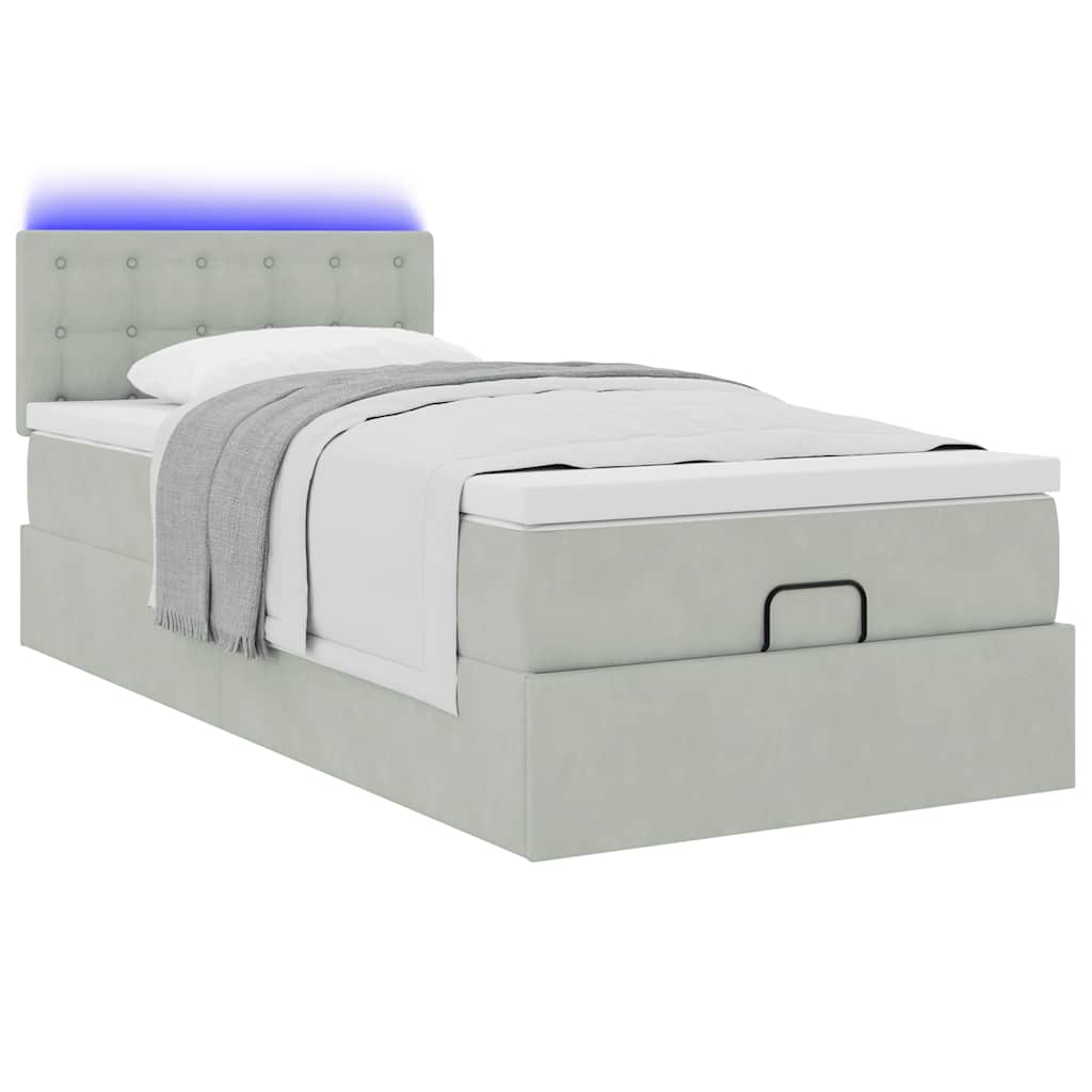 vidaXL Estructura cama otomana colchón terciopelo gris claro 80x200cm