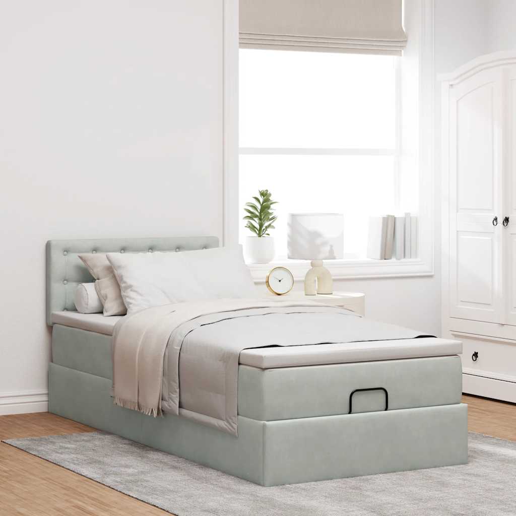 vidaXL Estructura cama otomana colchón terciopelo gris claro 80x200cm