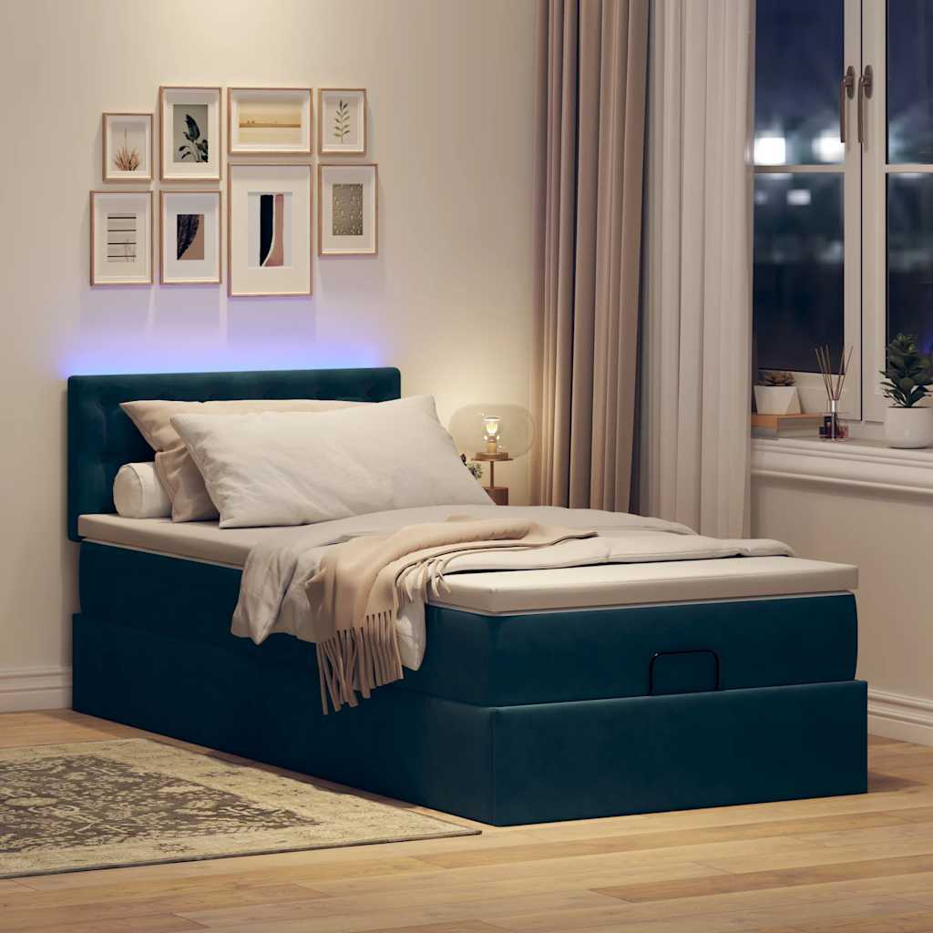 vidaXL Estructura cama otomana colchón terciopelo azul oscuro