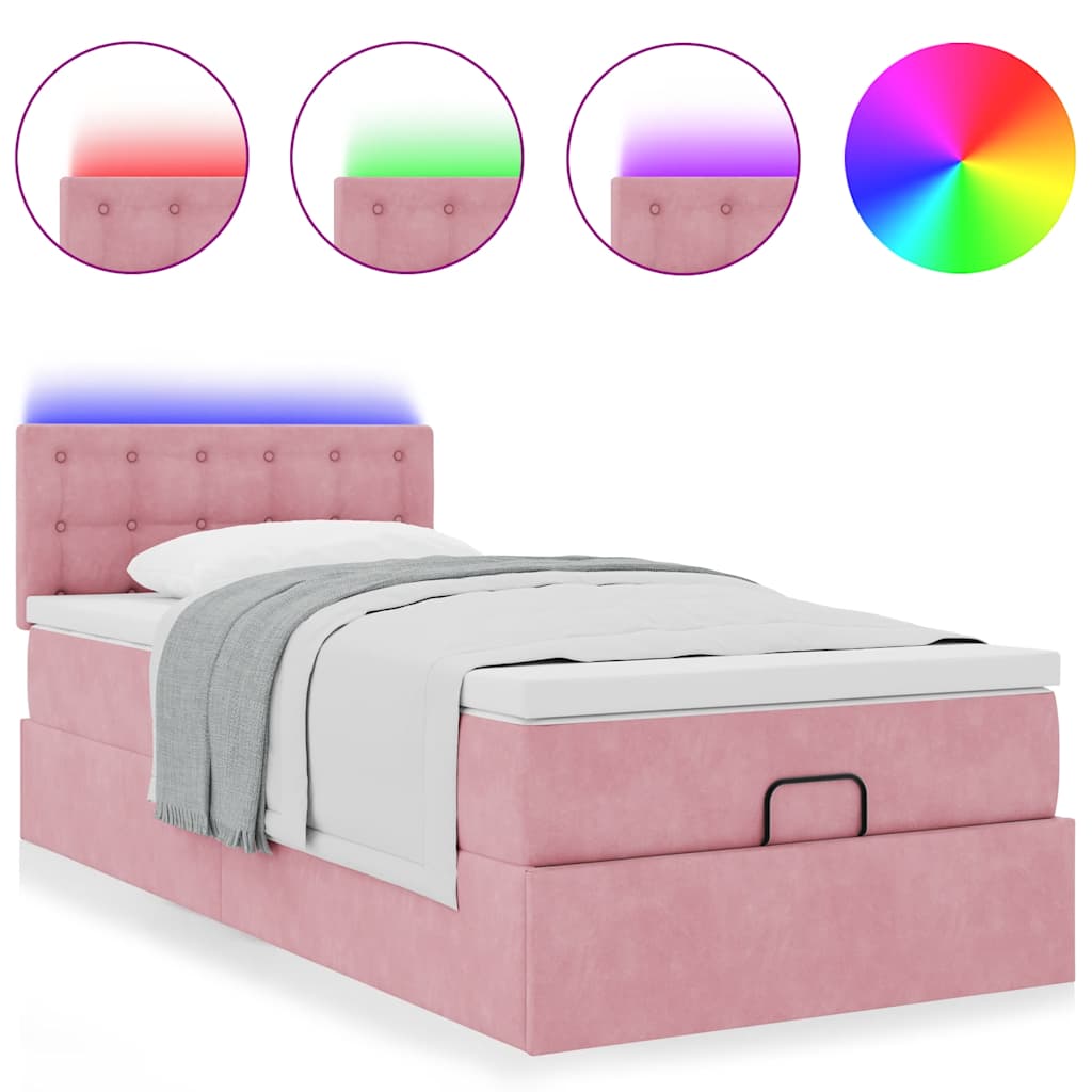 vidaXL Estructura cama otomana colchón terciopelo rosa 80x200cm