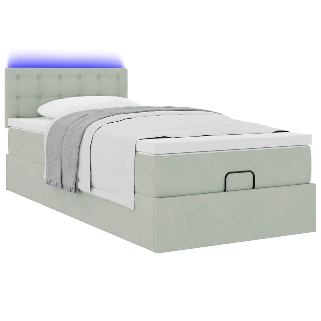 vidaXL Estructura cama otomana colchón terciopelo gris claro 90x190cm