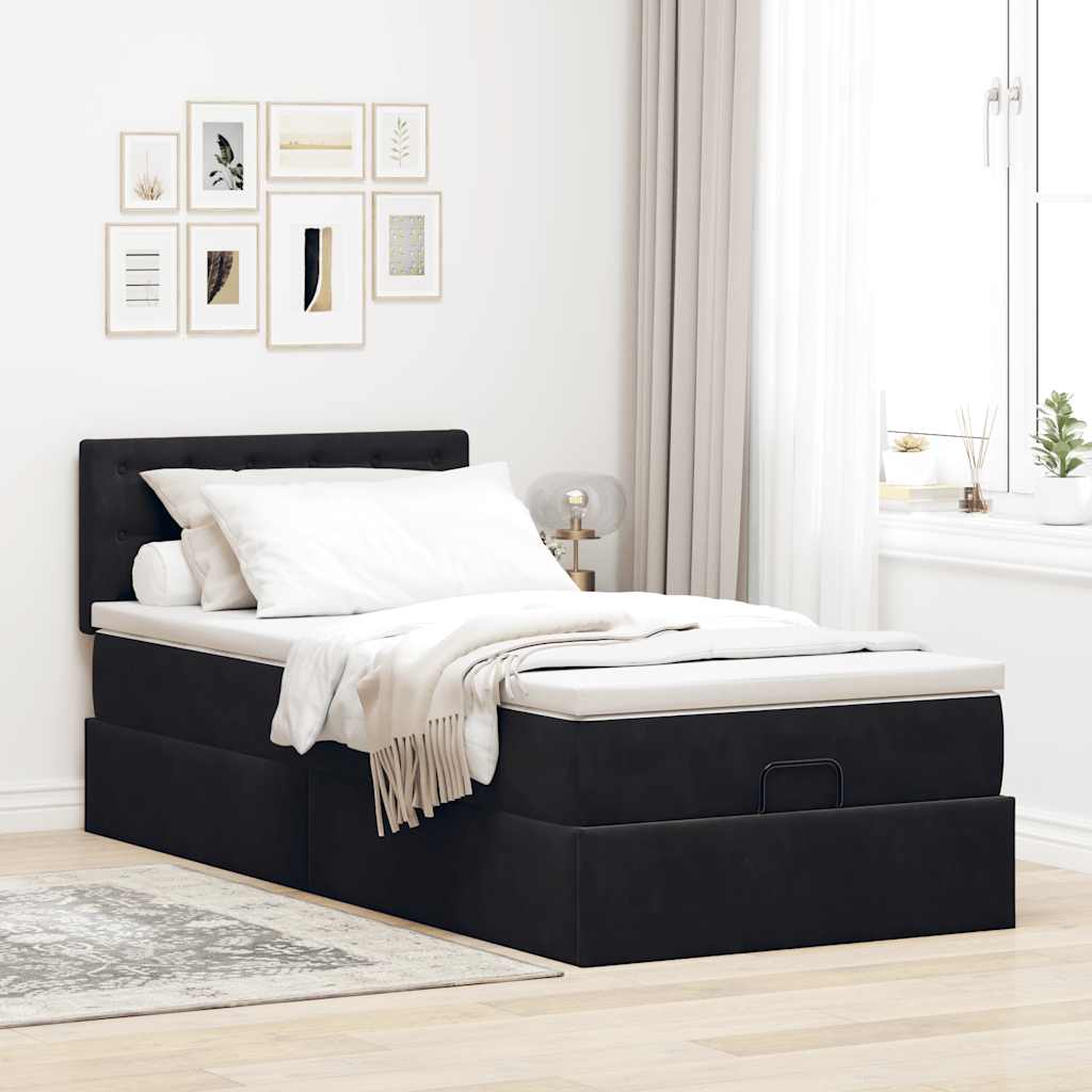 vidaXL Estructura cama otomana colchón terciopelo negra 90x190 cm