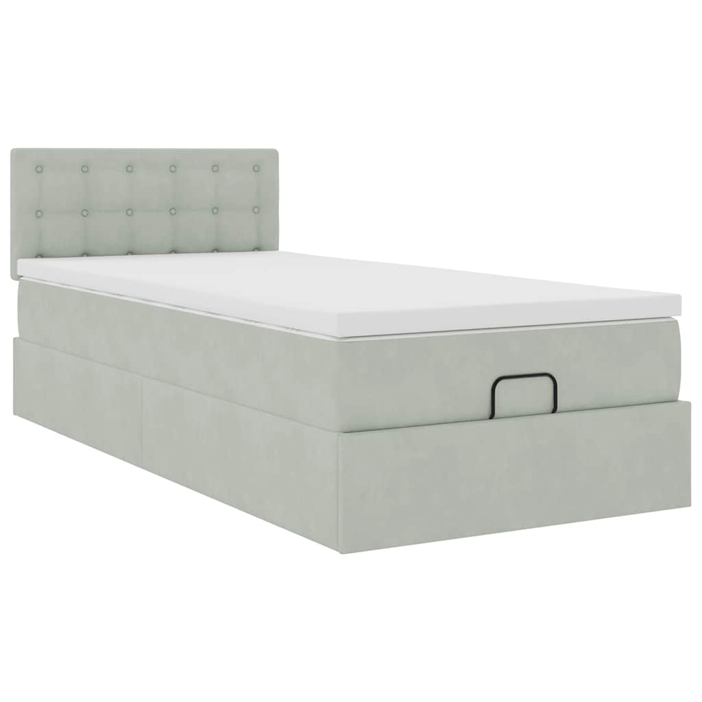 vidaXL Estructura cama otomana colchón terciopelo gris claro 90x200cm