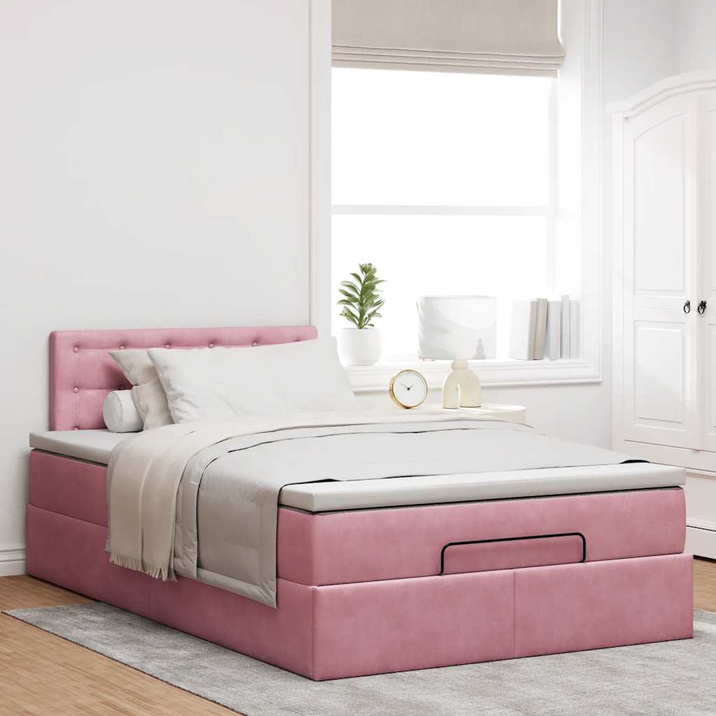 vidaXL Estructura cama otomana con colchón terciopelo rosa 120x190 cm