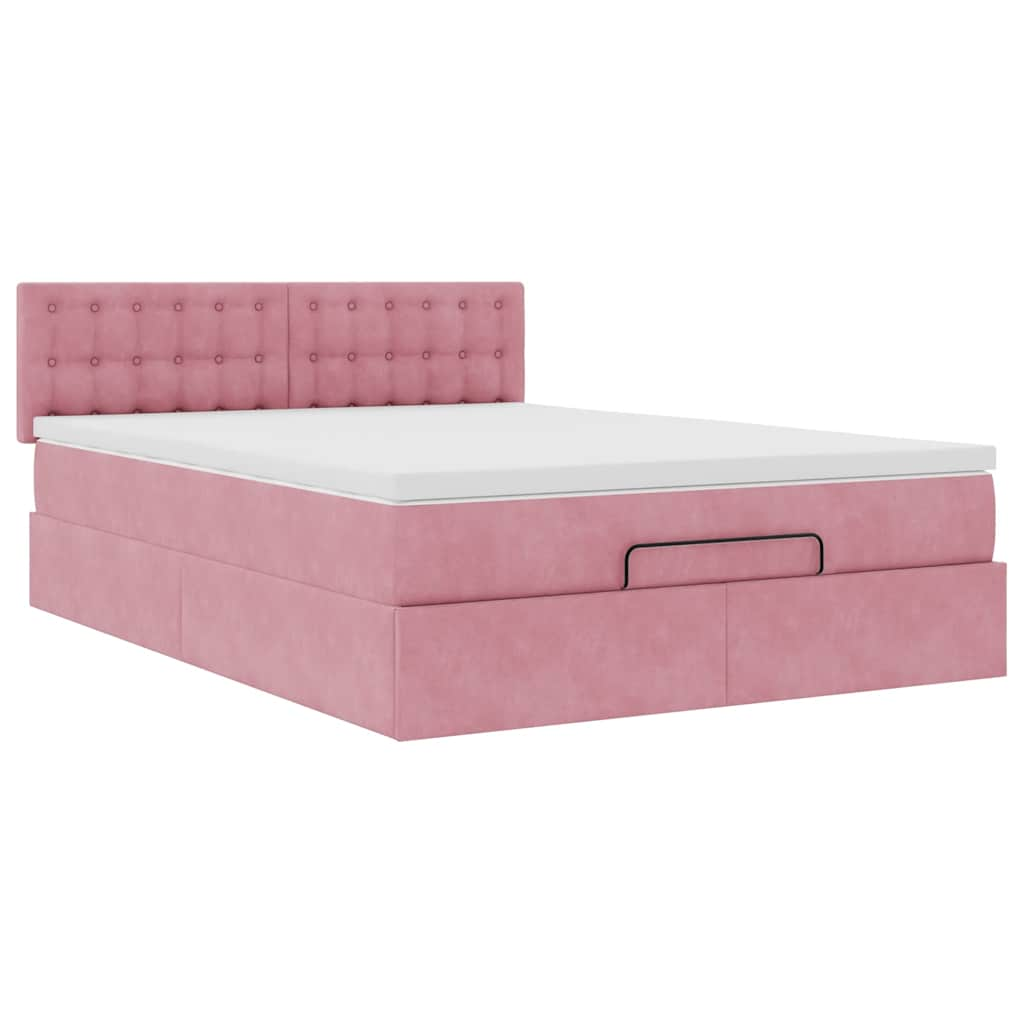 vidaXL Estructura cama otomana colchón terciopelo rosa 140x200cm