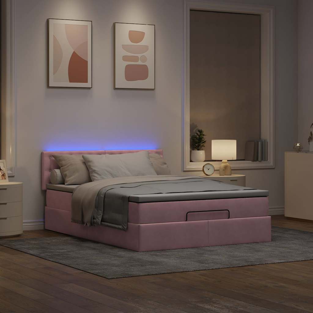 vidaXL Estructura cama otomana colchón terciopelo rosa 140x200cm