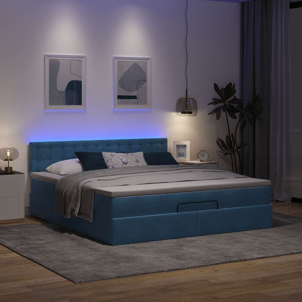 vidaXL Estructura de cama otomana colchón azul oscuro 180x200 cm