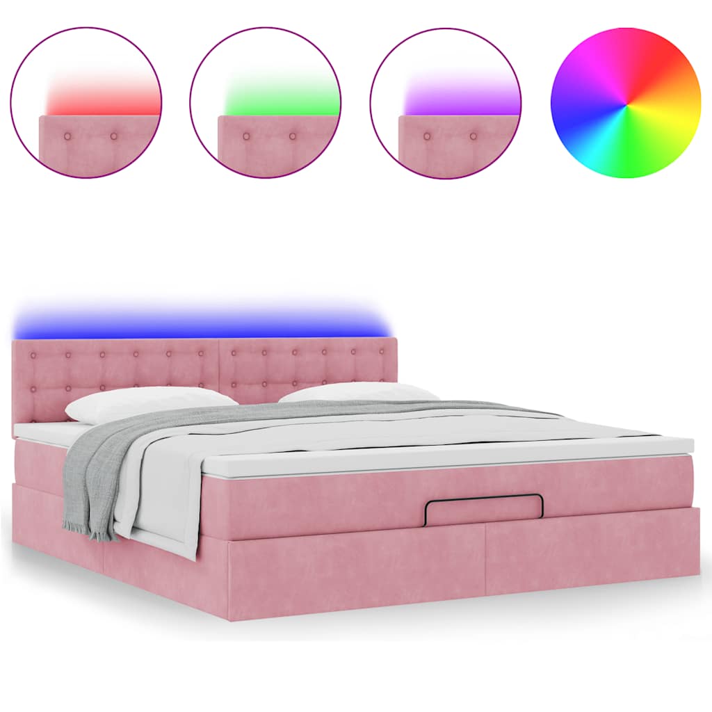 vidaXL Estructura cama otomana con colchón terciopelo rosa 180x200 cm