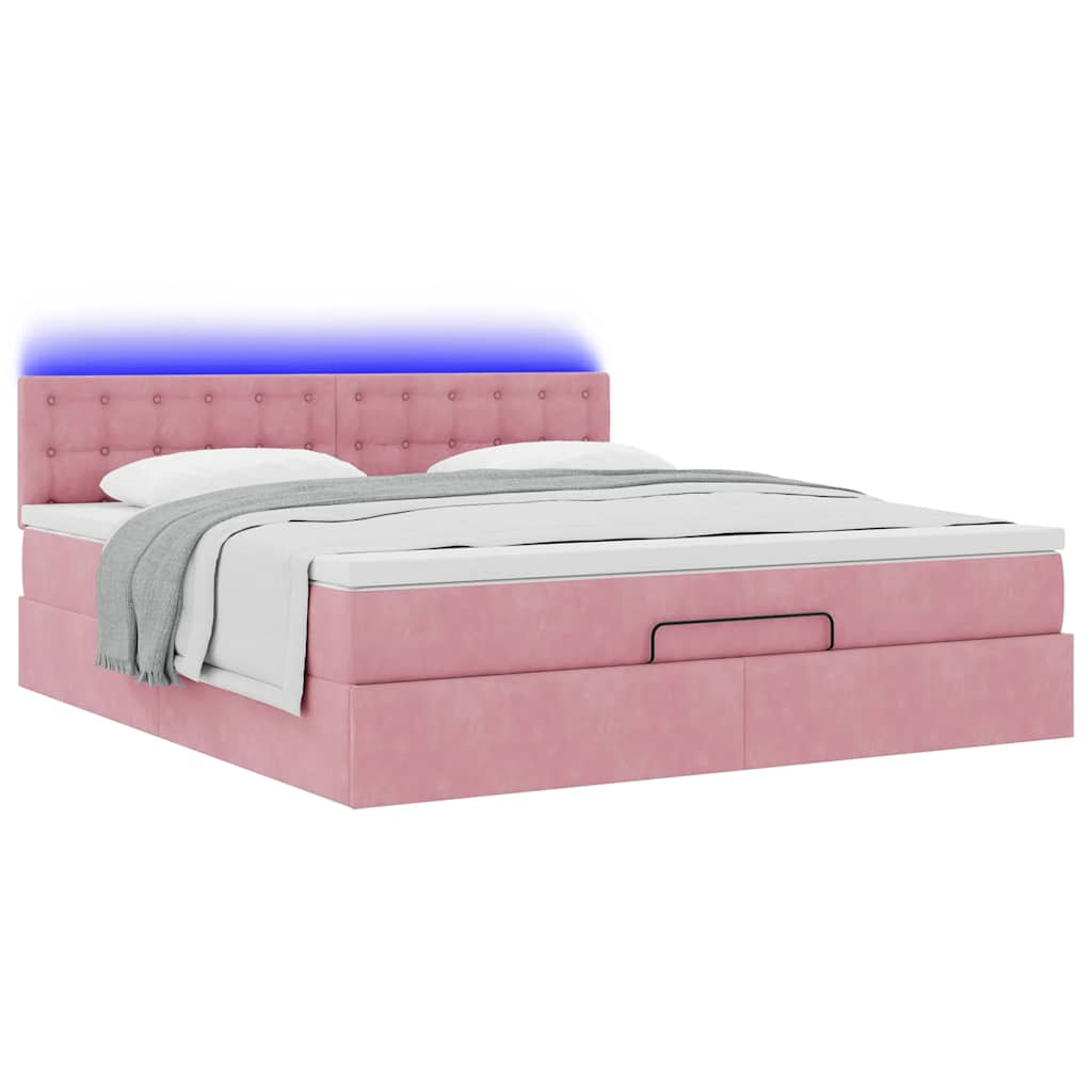 vidaXL Estructura cama otomana con colchón terciopelo rosa 180x200 cm