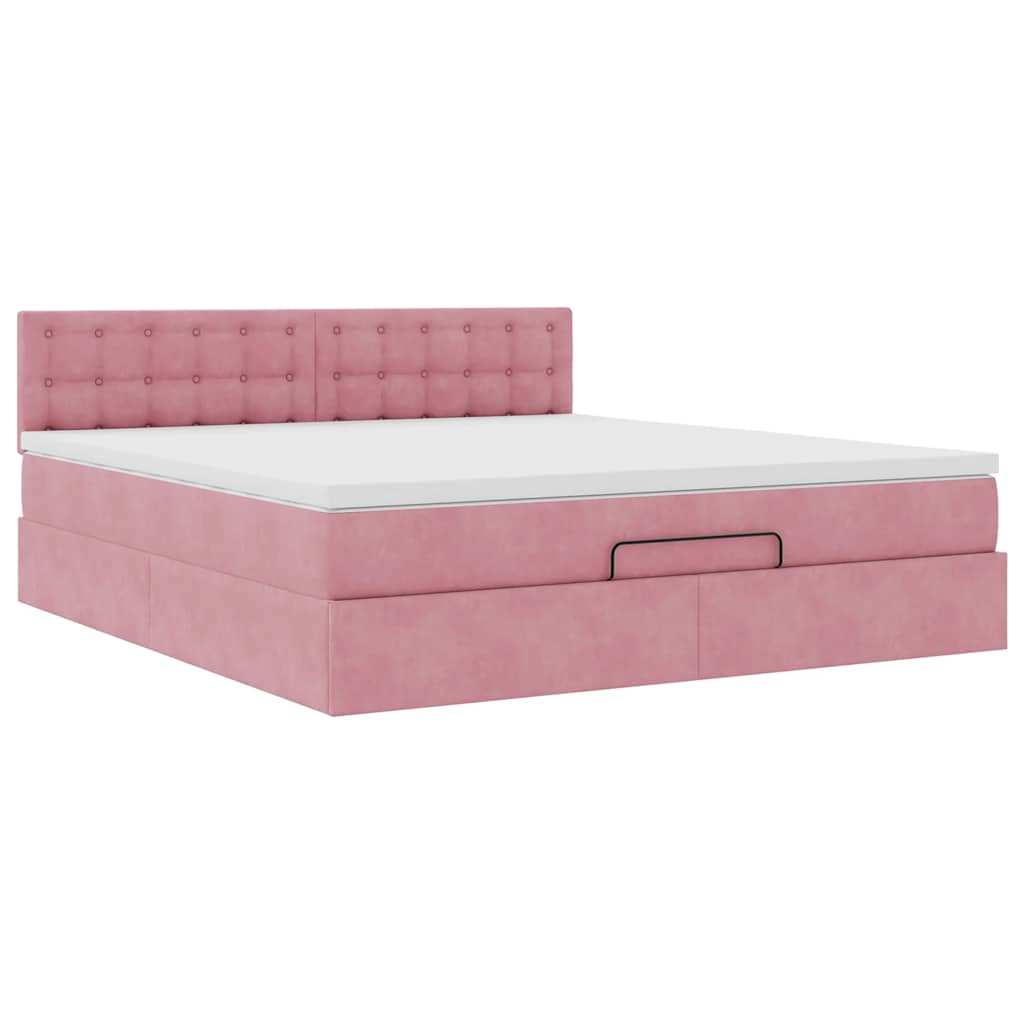 vidaXL Estructura cama otomana con colchón terciopelo rosa 180x200 cm