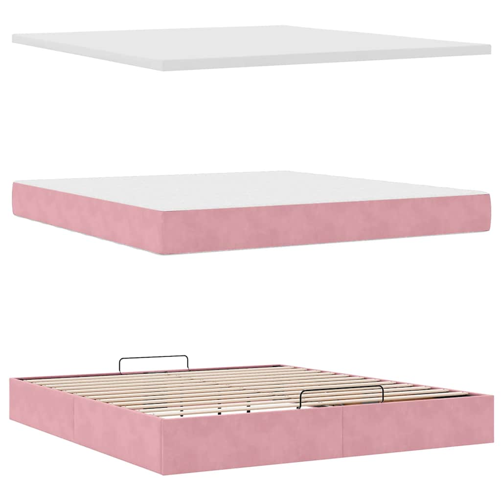 vidaXL Estructura cama otomana con colchón terciopelo rosa 180x200 cm