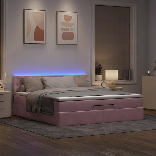 vidaXL Estructura cama otomana con colchón terciopelo rosa 180x200 cm