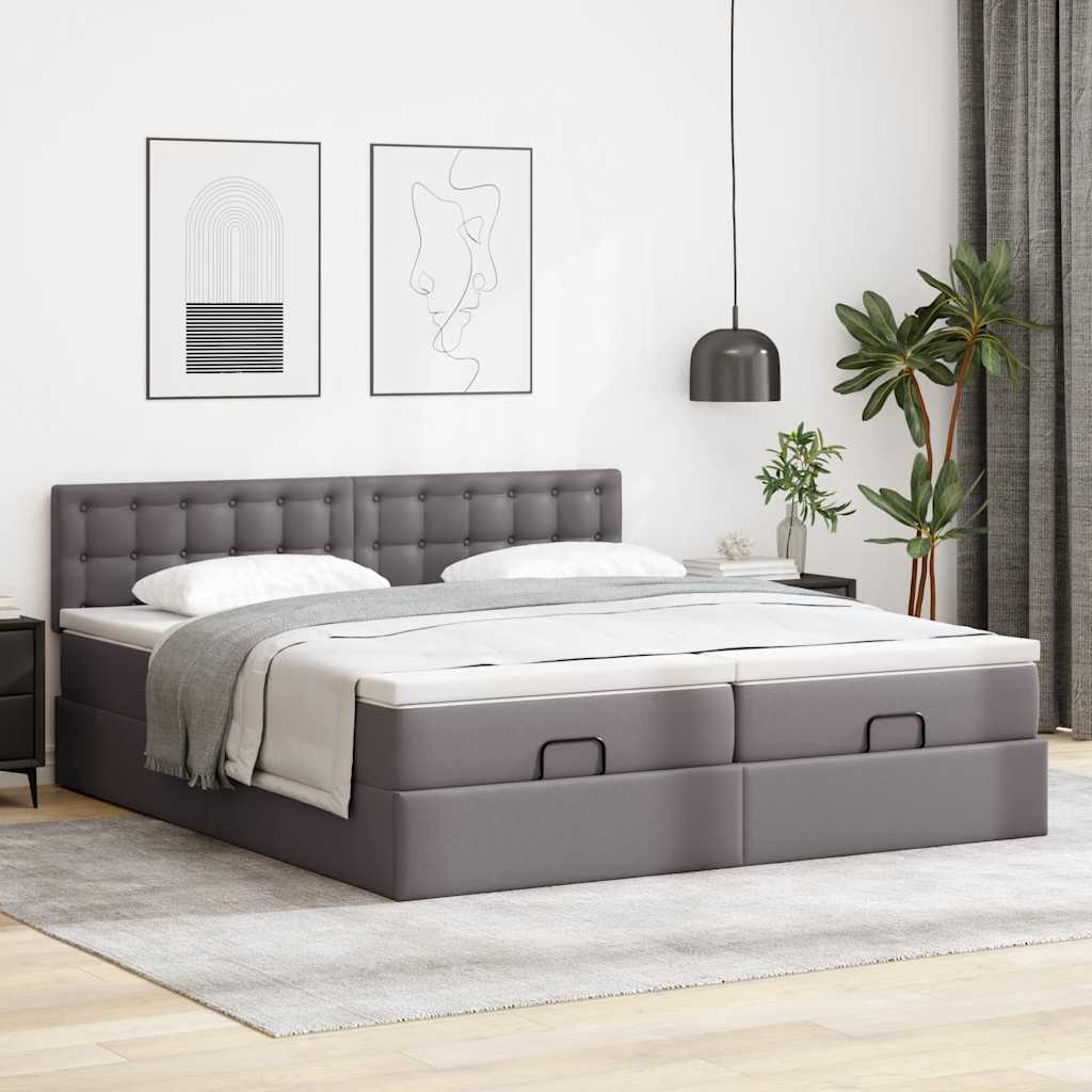 vidaXL Estructura de cama otomana con colchones cuero sintético gris