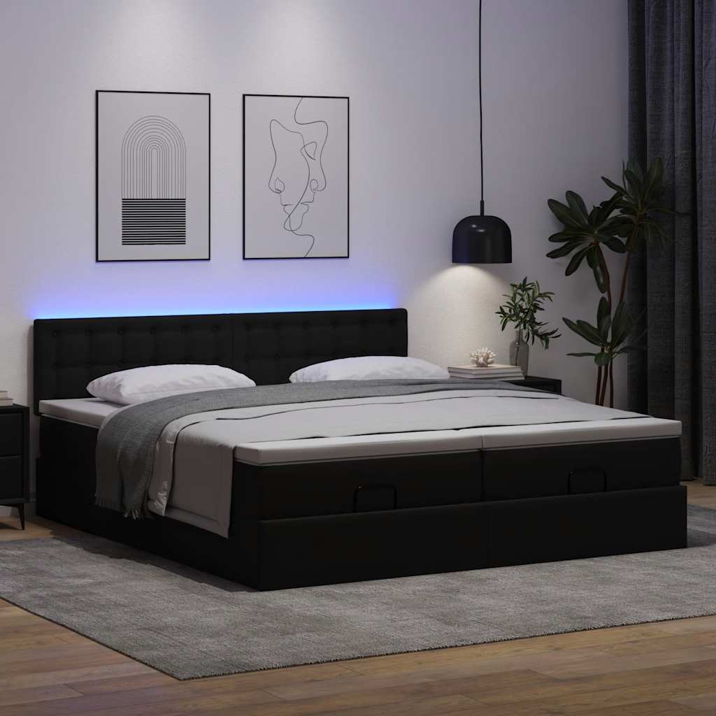 vidaXL Estructura de cama otomana con colchones cuero sintético negro