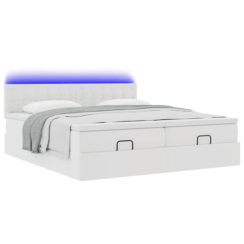 vidaXL Estructura de cama otomana con colchones cuero sintético blanco