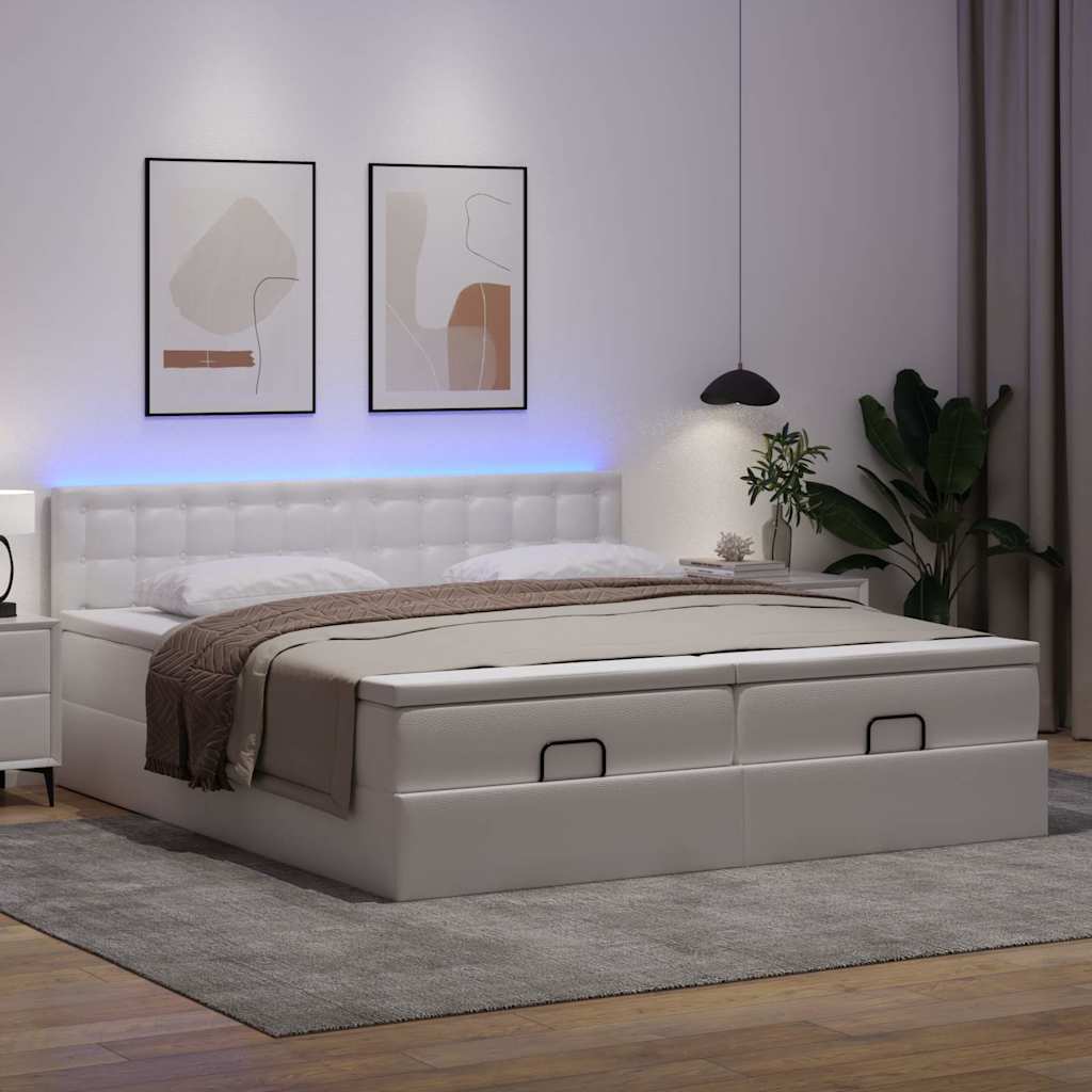 vidaXL Estructura de cama otomana con colchones cuero sintético blanco