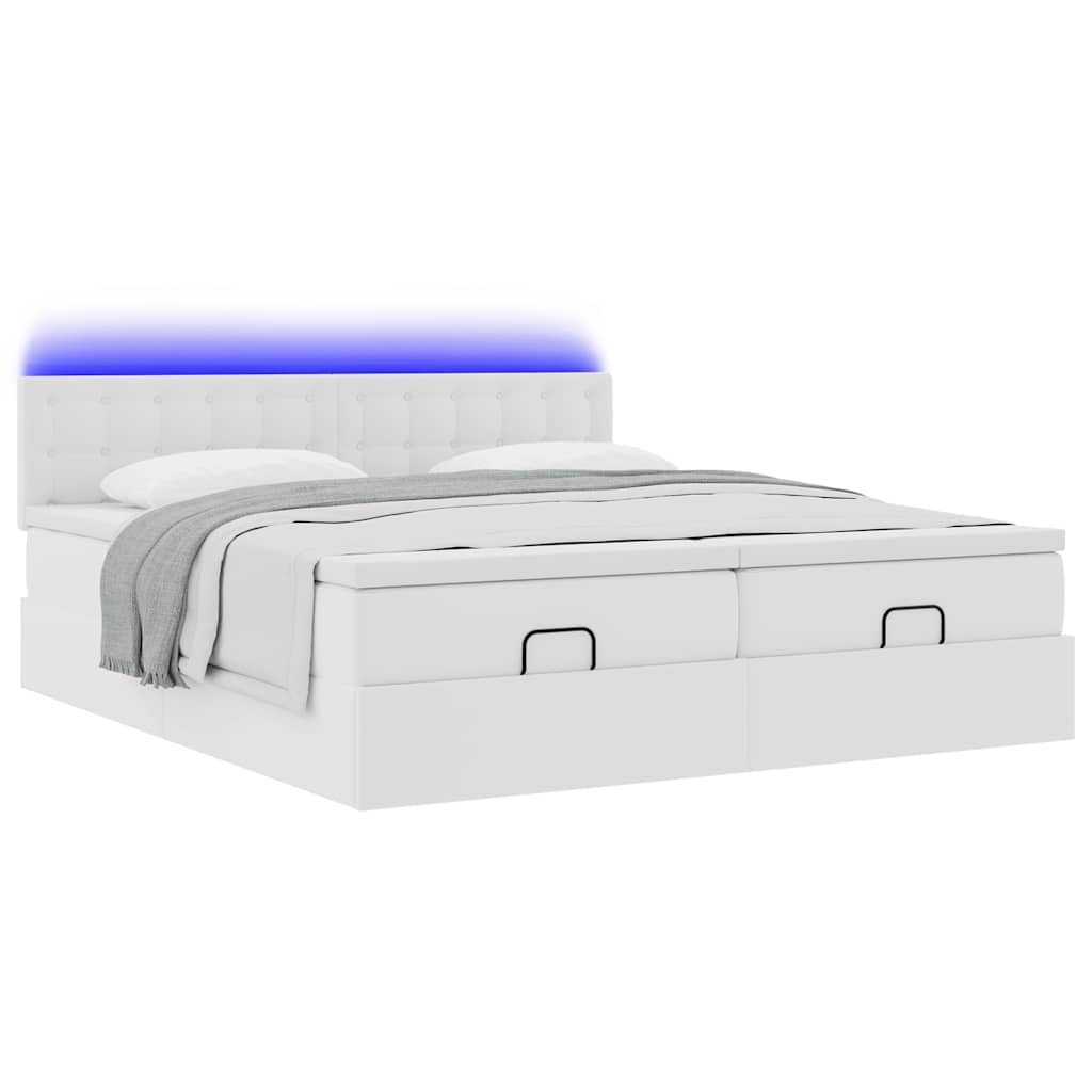 vidaXL Estructura cama otomana colchones cuero sintético blanco