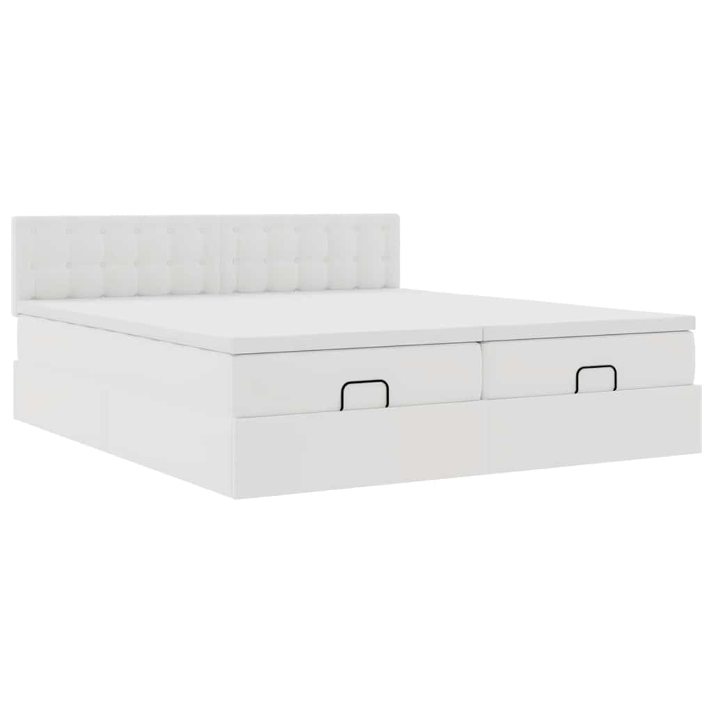 vidaXL Estructura cama otomana colchones cuero sintético blanco