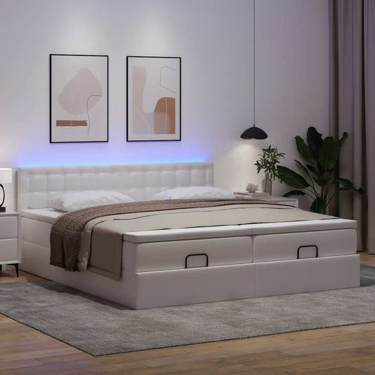 vidaXL Estructura cama otomana colchones cuero sintético blanco