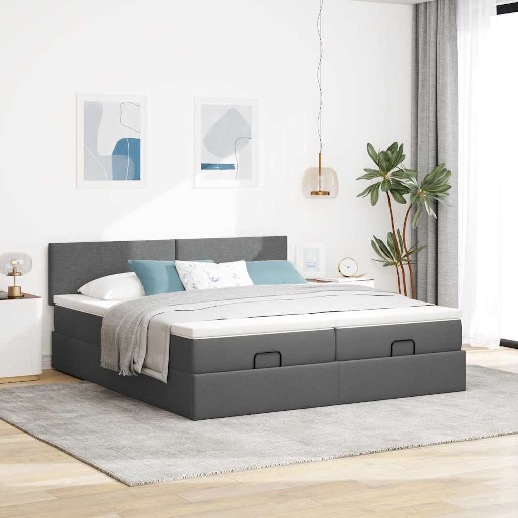 vidaXL Estructura cama otomana colchones tela gris oscuro 160x200 cm