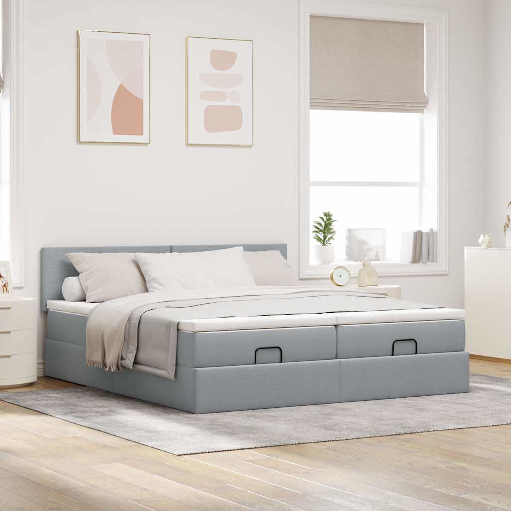 vidaXL Estructura de cama otomana colchones tela gris claro 200x200cm