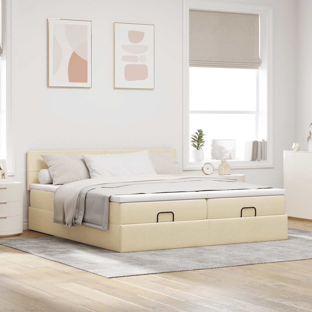 vidaXL Estructura de cama otomana con colchones tela crema 160x200cm