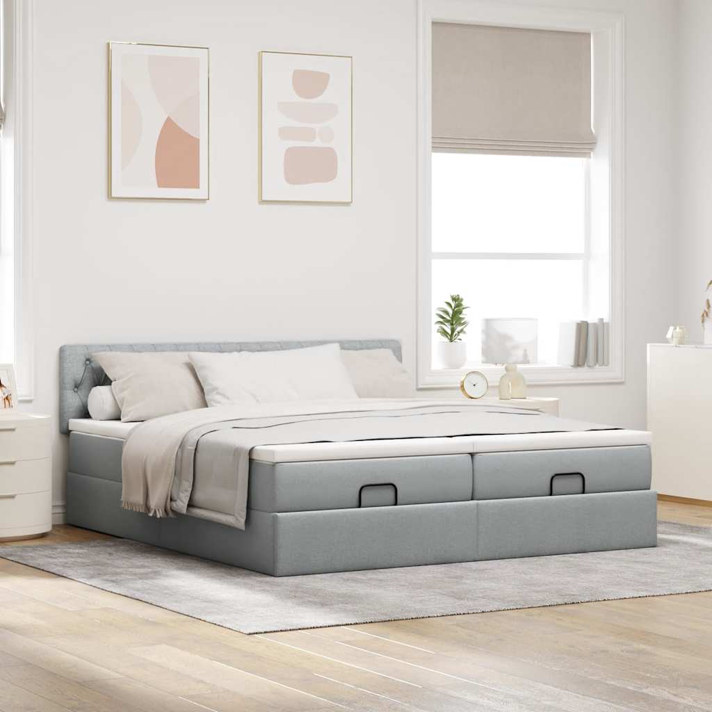 vidaXL Estructura de cama otomana colchones tela gris claro 160x200cm