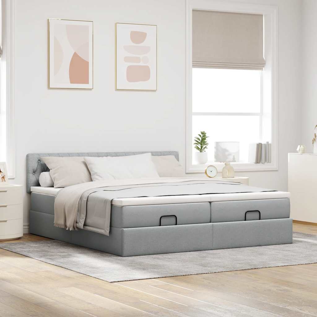 vidaXL Estructura de cama otomana colchones tela gris claro 180x200cm