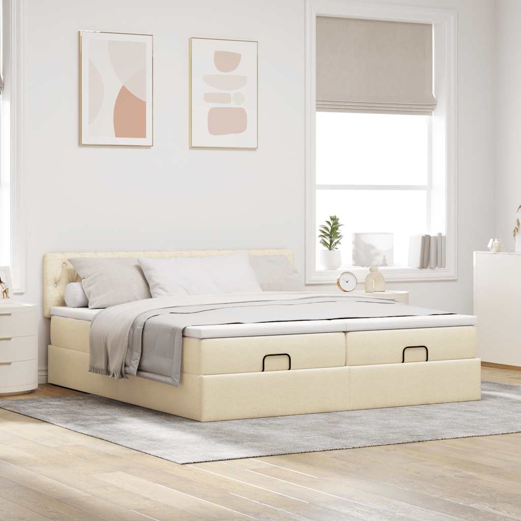 vidaXL Estructura de cama otomana con colchones tela crema 180x200cm