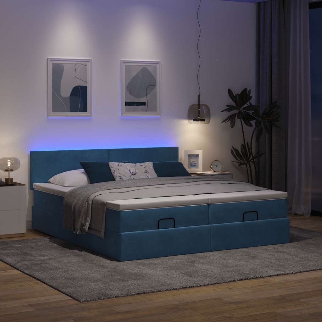 vidaXL Estructura de cama otomana colchones terciopelo azul oscuro