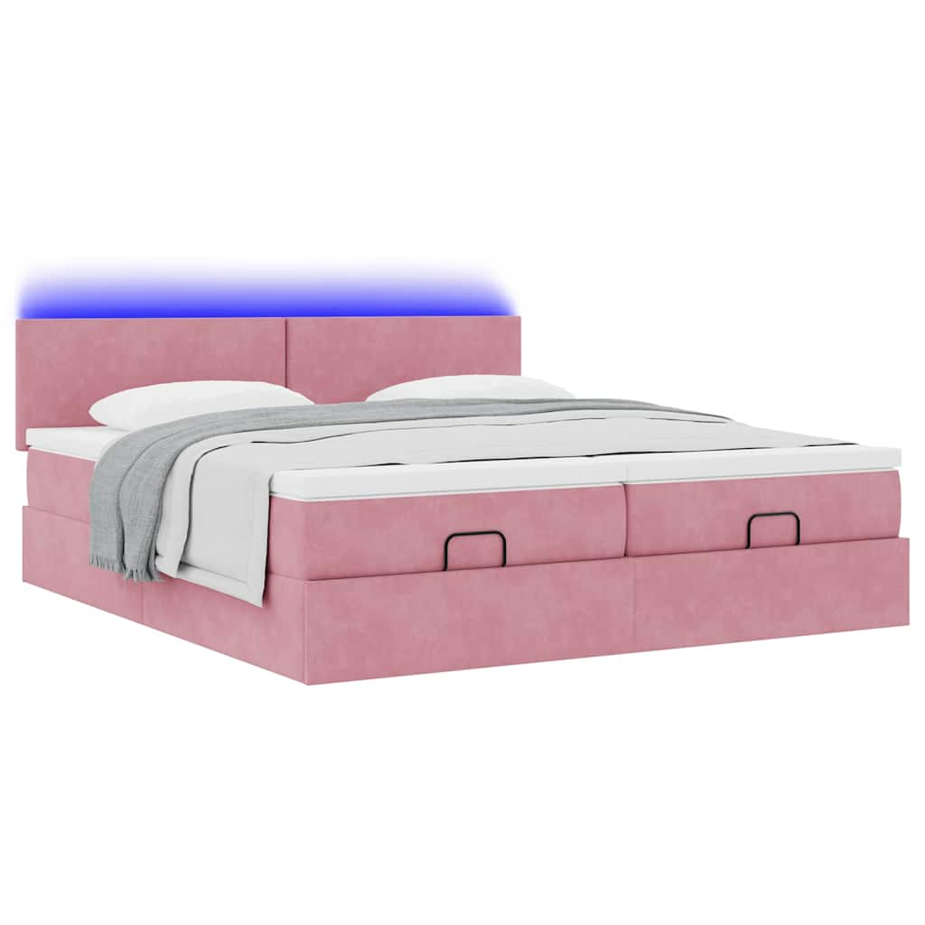 vidaXL Estructura de cama otomana colchones terciopelo rosa 160x200cm