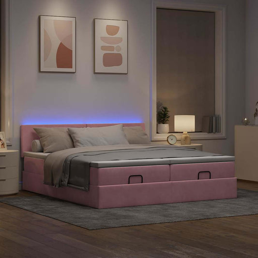 vidaXL Estructura de cama otomana colchones terciopelo rosa 160x200cm