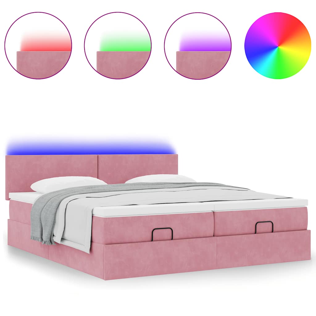 vidaXL Estructura de cama otomana colchones terciopelo rosa 180x200cm