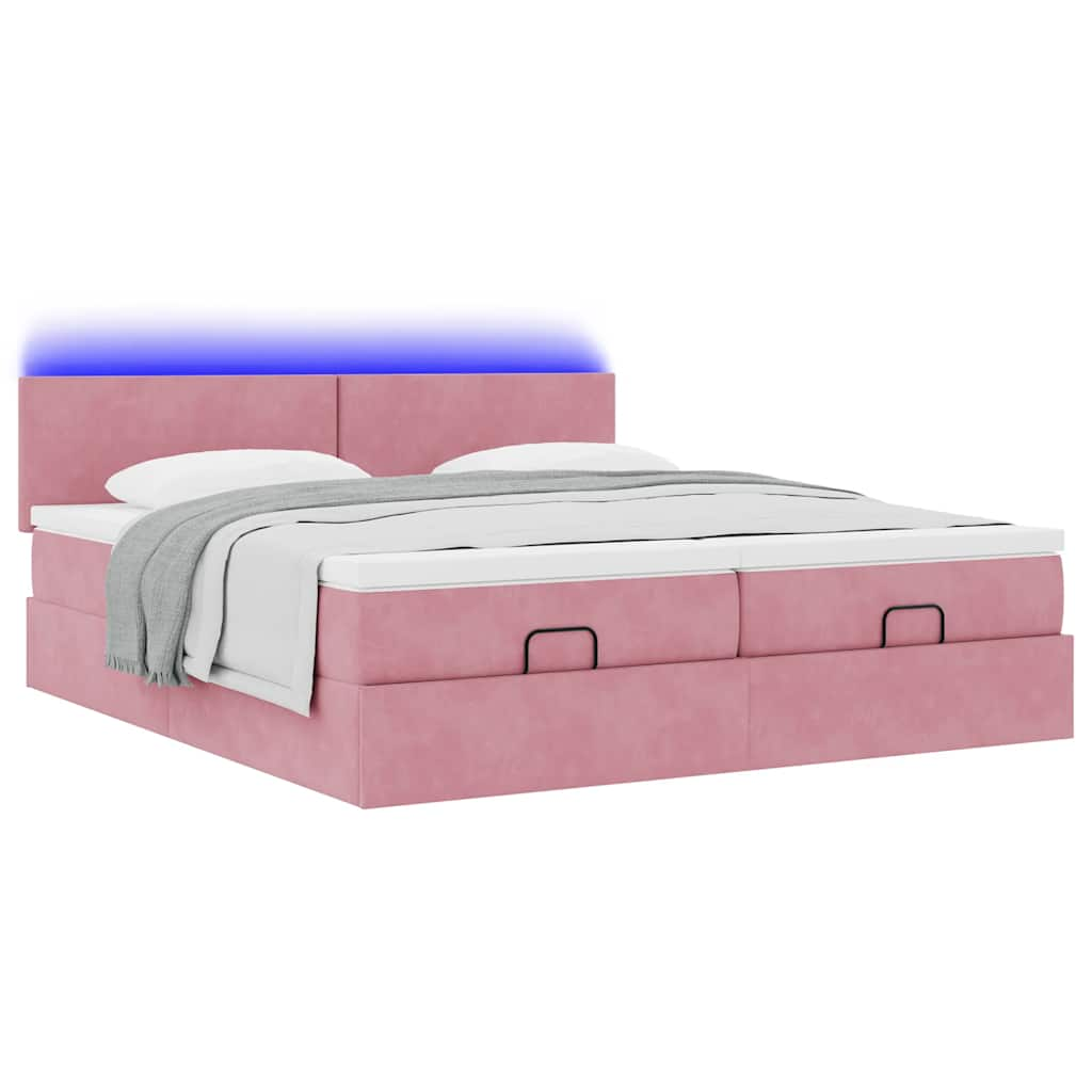 vidaXL Estructura de cama otomana colchones terciopelo rosa 180x200cm