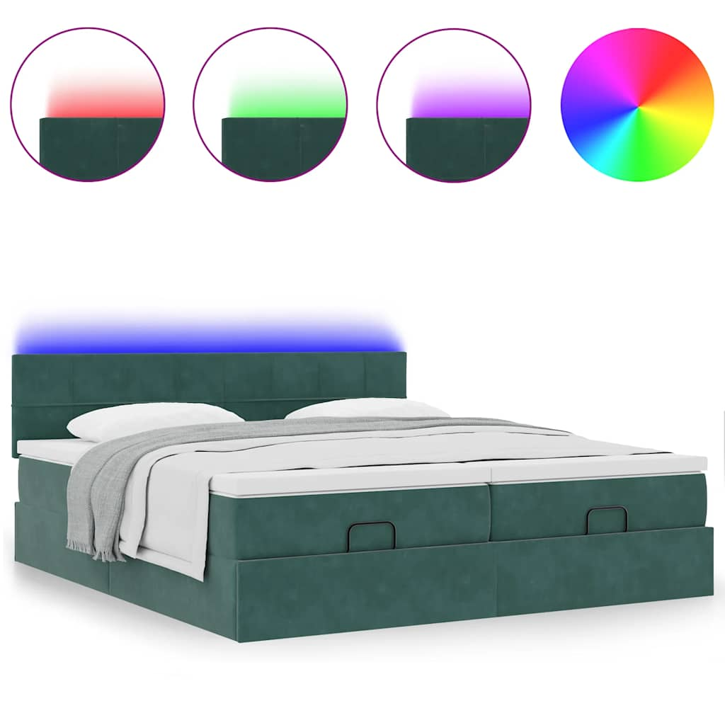 vidaXL Estructura de cama otomana colchones terciopelo verde oscuro