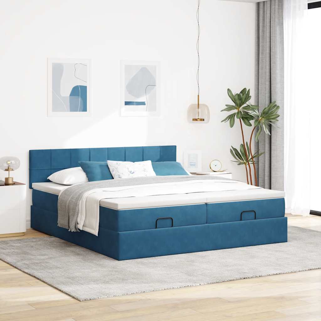 vidaXL Estructura de cama otomana colchones terciopelo azul oscuro