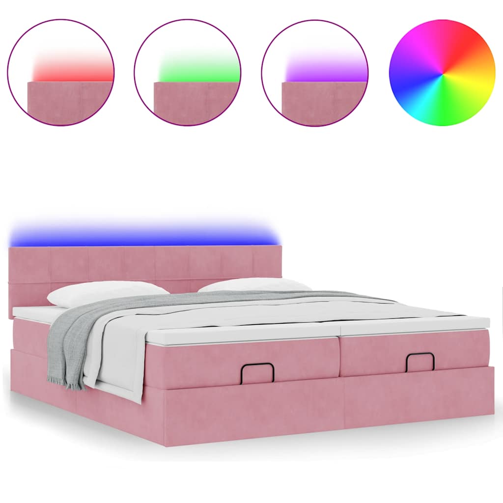 vidaXL Estructura de cama otomana colchones terciopelo rosa 160x200cm