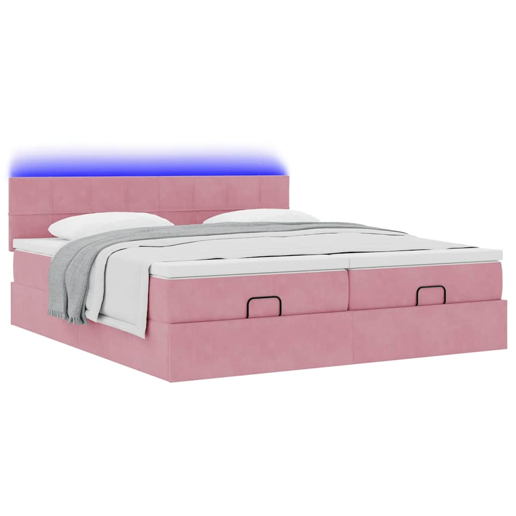 vidaXL Estructura de cama otomana colchones terciopelo rosa 160x200cm