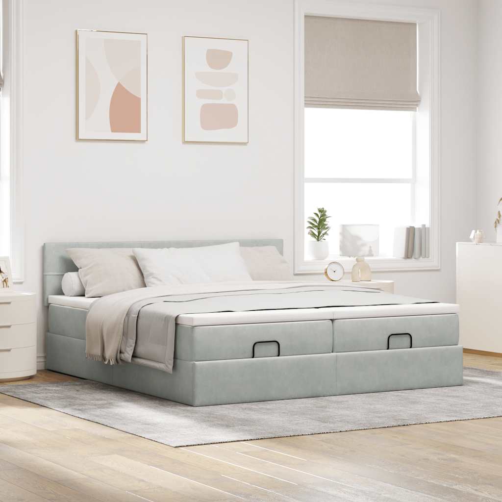 vidaXL Estructura cama otomana colchones terciopelo gris claro