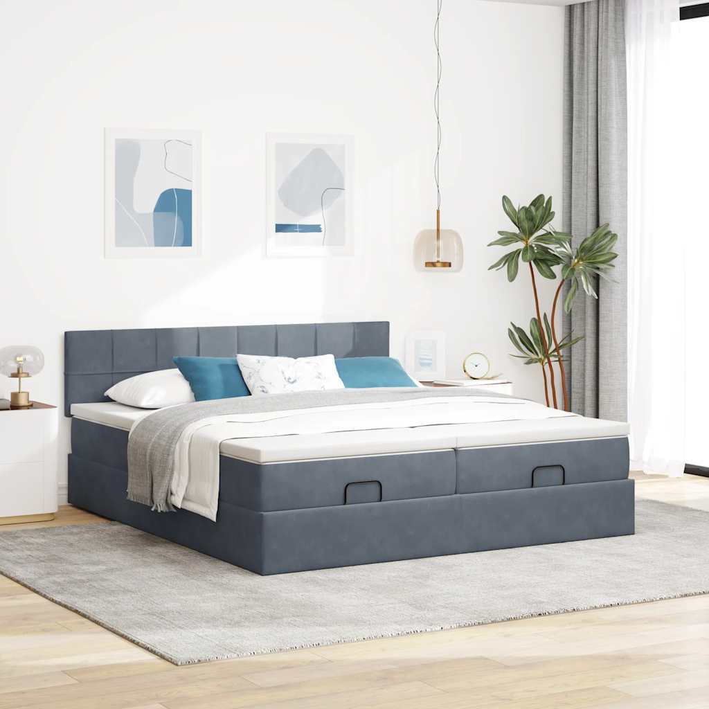 vidaXL Estructura cama otomana colchones terciopelo gris oscuro