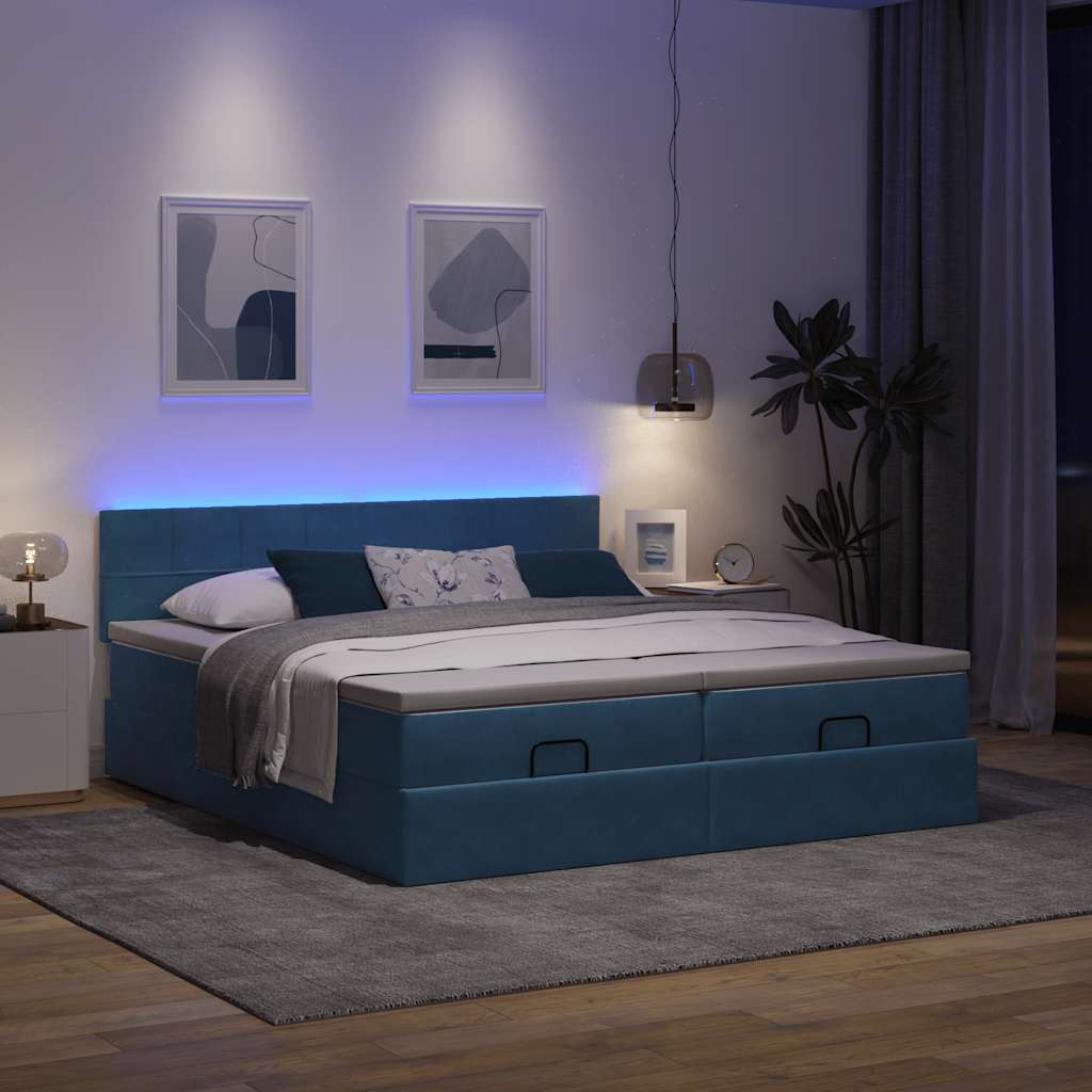 vidaXL Estructura de cama otomana colchones terciopelo azul oscuro