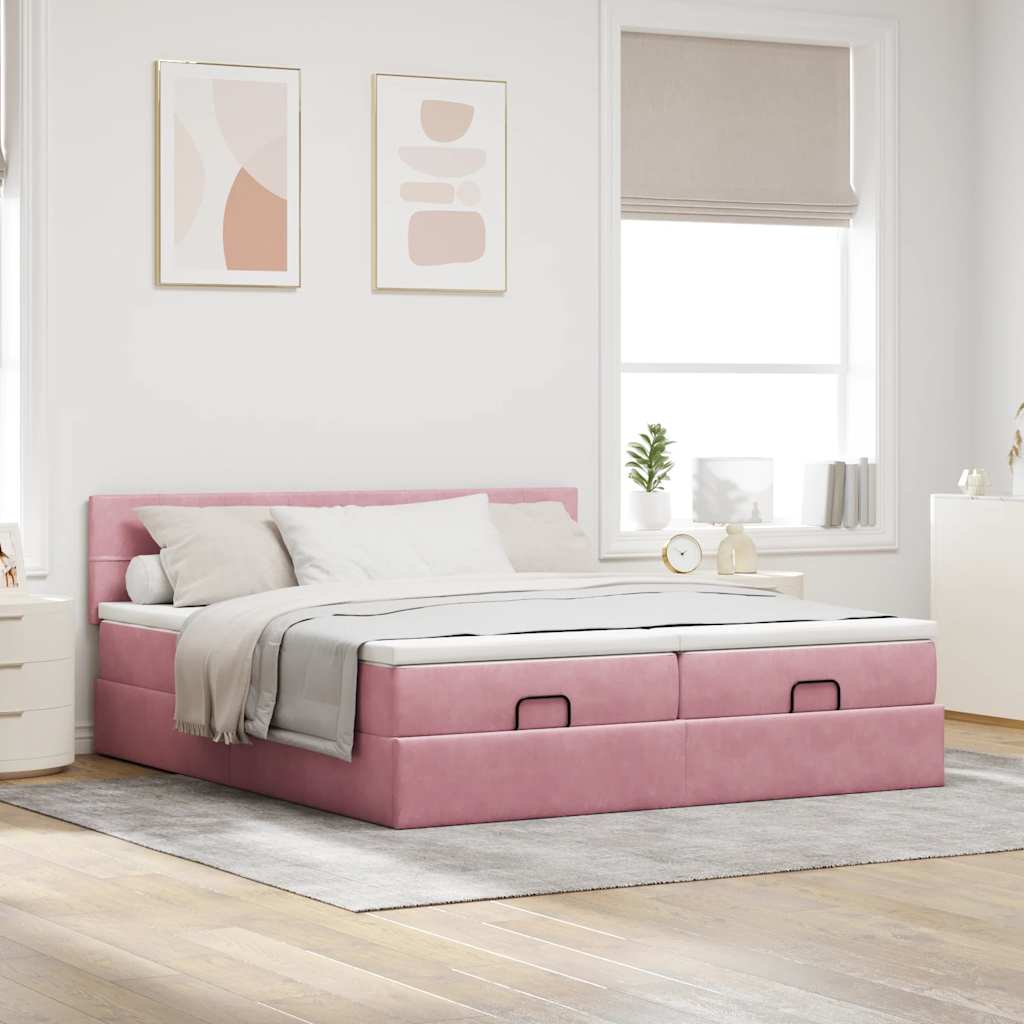 vidaXL Estructura de cama otomana colchones terciopelo rosa 200x200cm