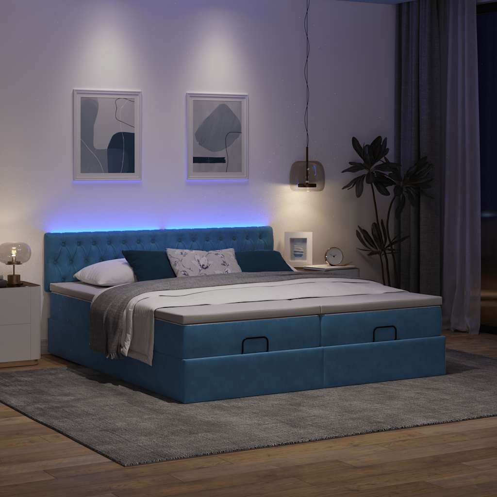 vidaXL Estructura de cama otomana colchones terciopelo azul oscuro