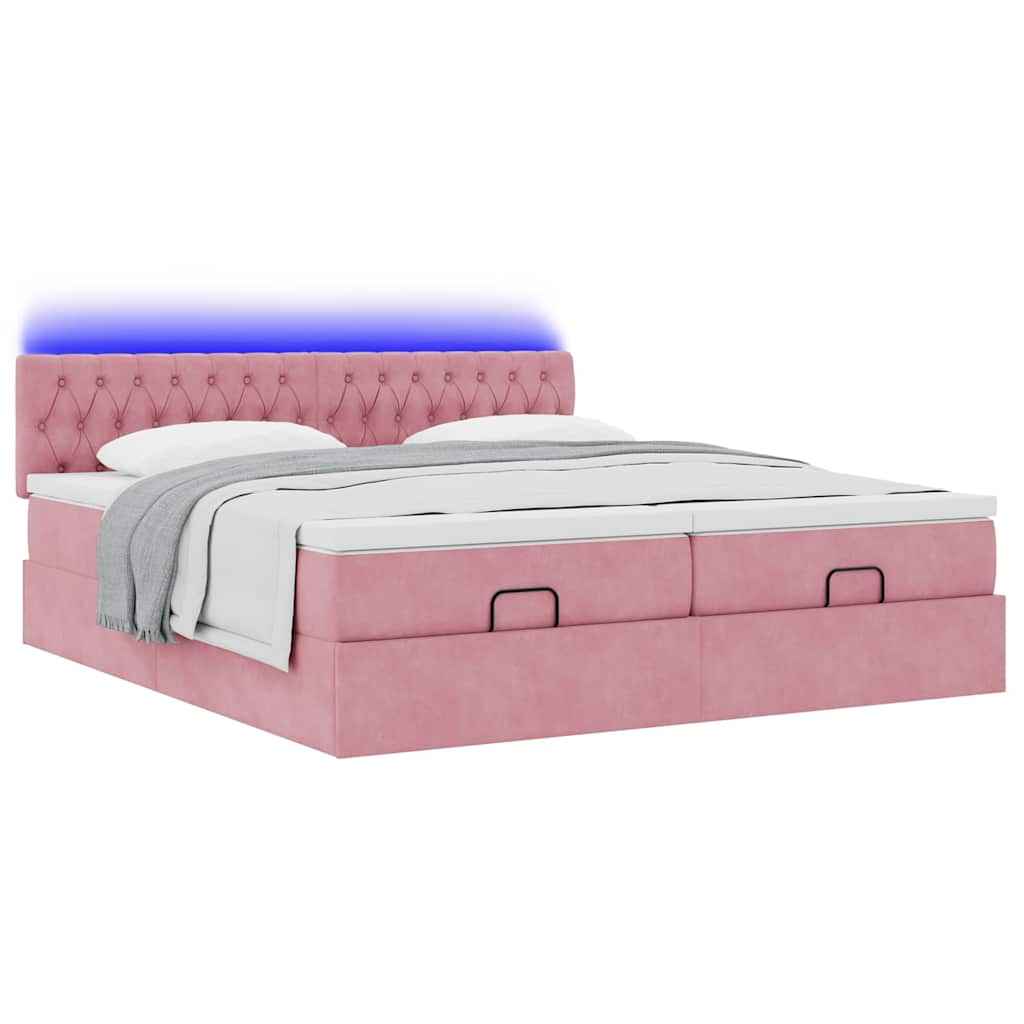 vidaXL Estructura de cama otomana colchones terciopelo rosa 160x200cm