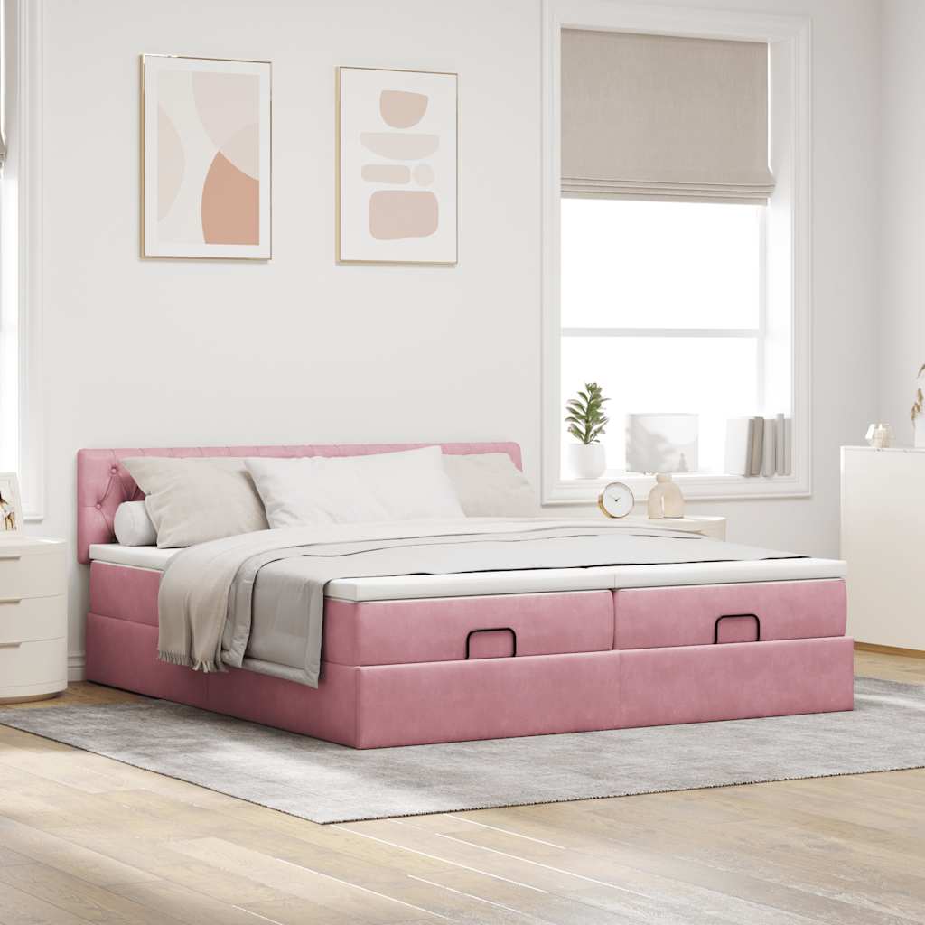 vidaXL Estructura de cama otomana colchones terciopelo rosa 160x200cm